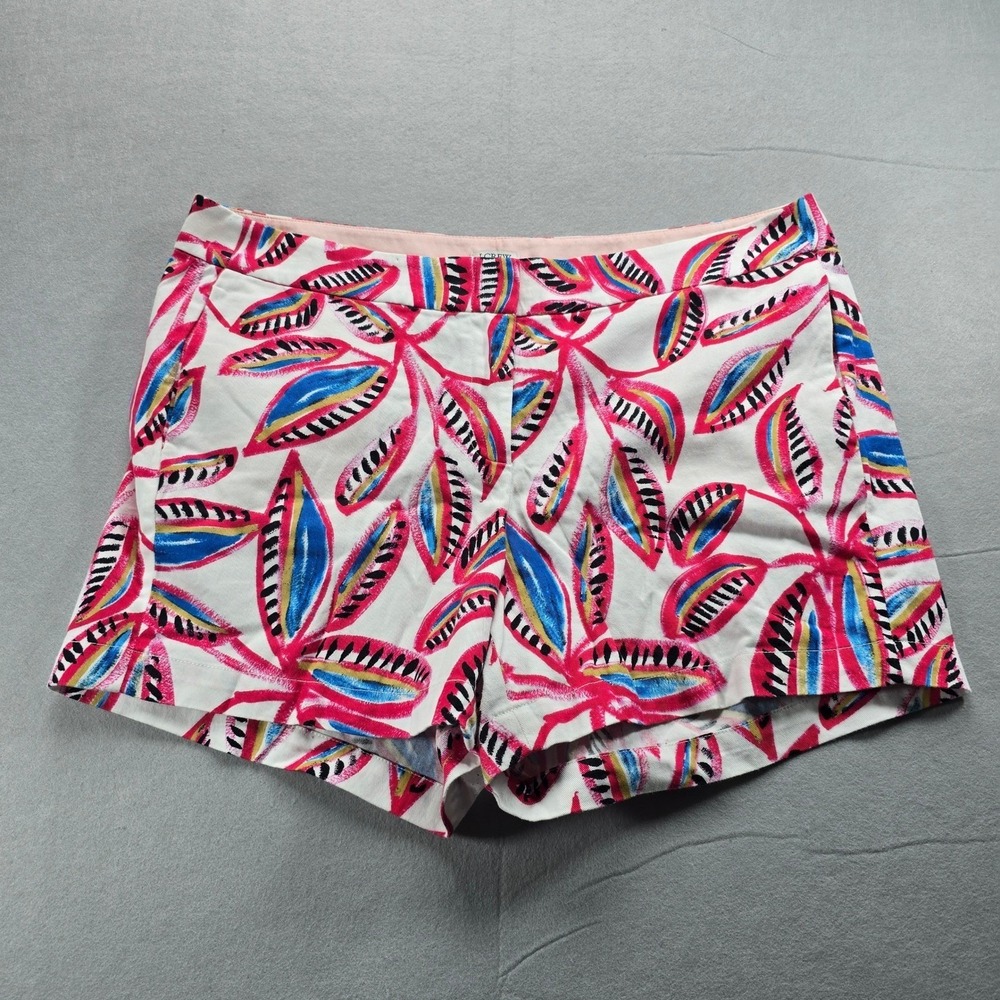 J.Crew Tropical Leaf Chino Shorts Size 12 Pink Blue Botanical Resort Preppy